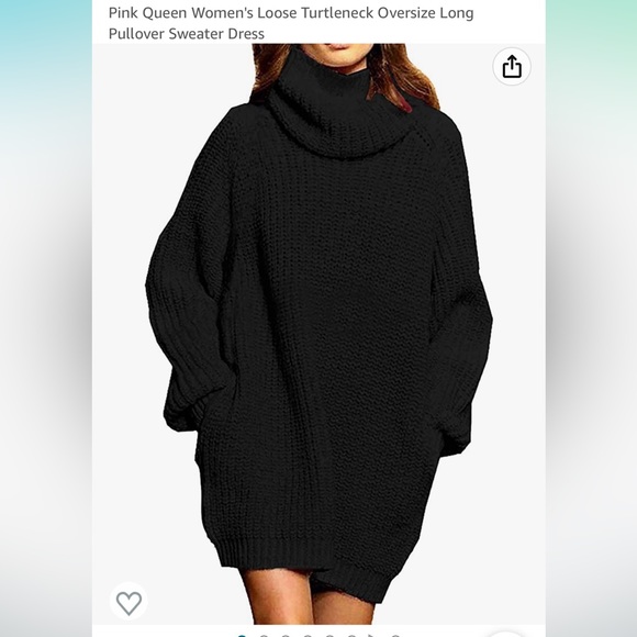 Turtleneck Oversized Long Sweater Dress with Pockets Black Size Small - Picture 1 of 5